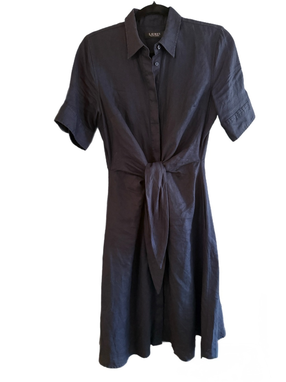 Lauren Ralph Lauren Navy Tie-Front Shirt Dress - Picture 3 of 5